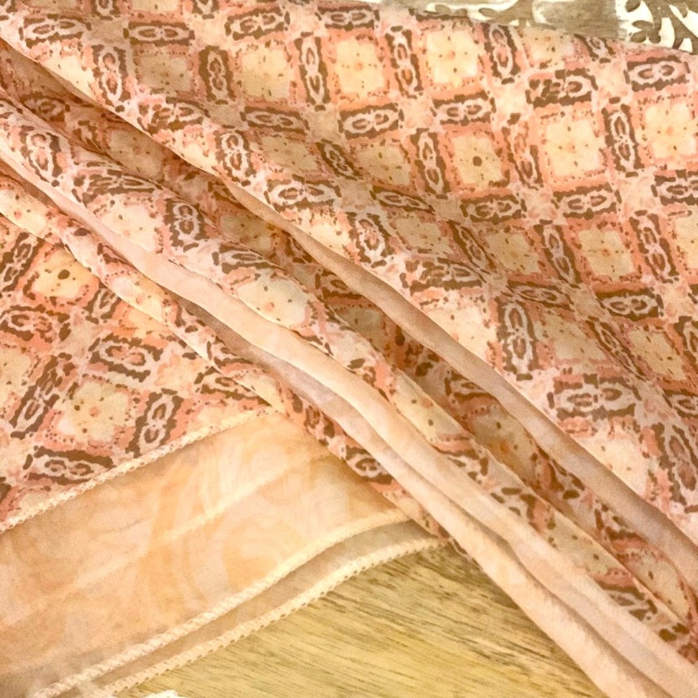 Womens infinity scarf light pink and brown patterned